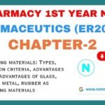 Free Pharmaceutics Chapter-2 PDF Notes, d pharmacy 1st year notes, Packaging materials Types, selection criteria, advantages and disadvantages of glass, plastic, metal, rubber as packaging materia