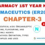 Free Pharmaceutics Chapter-3 PDF Notes, d pharmacy 1st year notes, Pharmaceutical aids Organoleptic (Colouring, flavouring, and sweetening) agents Preservatives Definition, types with examples and