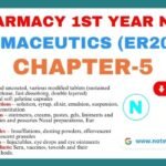 Free Pharmaceutics Chapter-5 PDF Notes, d pharmacy 1st year notes, Tablets – coated and uncoated, various modified tablets (sustained release, extended-release, fast dissolving, double layered), Tablets – coated and uncoated, various modified tablets (sustained release, extended-release, fast dissolving, double layered) Capsules – hard and soft gelatine capsules Liquid oral preparations – solution, syrup, elixir, emulsion, suspension, dry powder for reconstitution Topical preparations – ointments, creams, pastes, gels, liniments and lotions, suppositories and pessaries Nasal preparations, Ear preparations Powders and granules – Insufflations, dusting powders, effervescent powders and effervescent granules Sterile formulations – Injectables, eye drops and eye ointments Immunological products: Sera, vaccines, toxoids and their manufacturing methods.