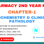 Chapter-1 Introduction to biochemistry Biochemistry and Clinical Pathology, Introduction to biochemistry: Scope of biochemistry inpharmacy; Cell and its biochemical organization PDF Notes Noteskarts